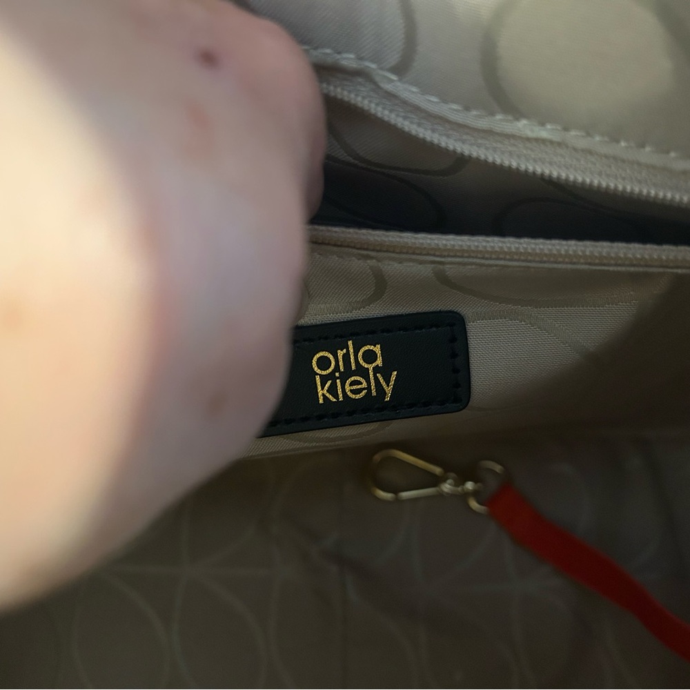 Orla Kiely Olive and Yellow Satchel with Purple Stripe - Picture 5 of 6